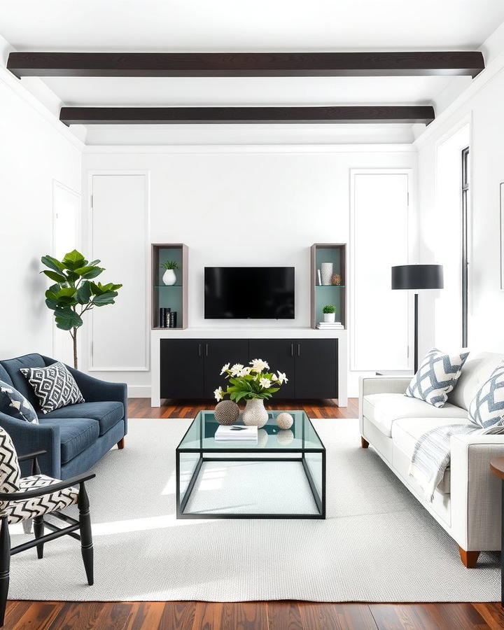 Black and White Contrast - 30 Black Living Room Ideas