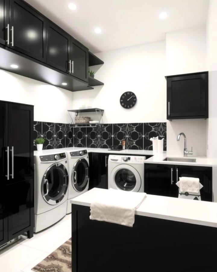 Black and White Contrast Design - 30 black laundry room ideas