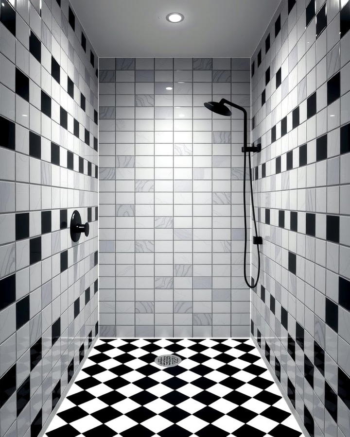 Black and White Contrast - 25 Walk-in Shower Tile Ideas