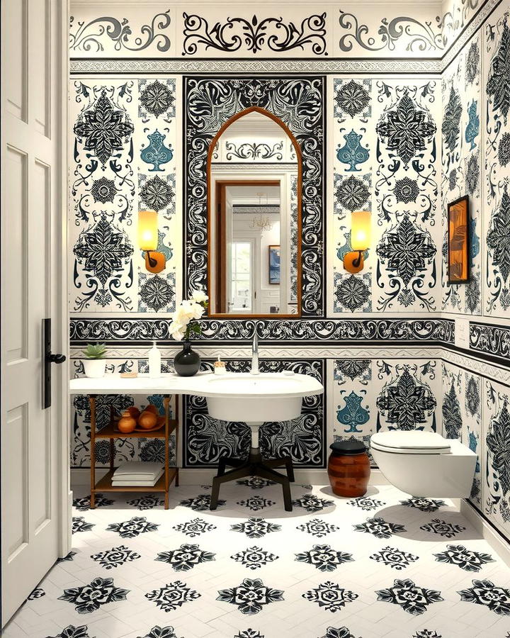 Black and White Moroccan Inspired Tiles - 30 Black and White Bathroom Tile Ideas