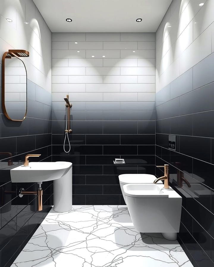 Black and White Ombre Tiles - 30 Black and White Bathroom Tile Ideas