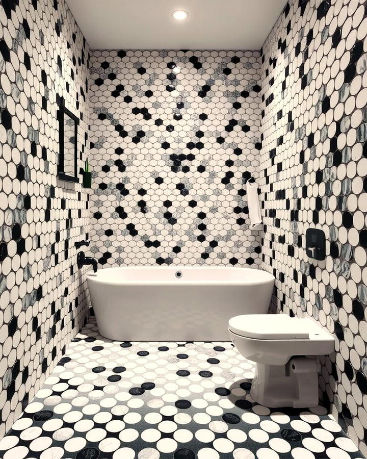 Black and White Penny Tiles - 30 Black and White Bathroom Tile Ideas