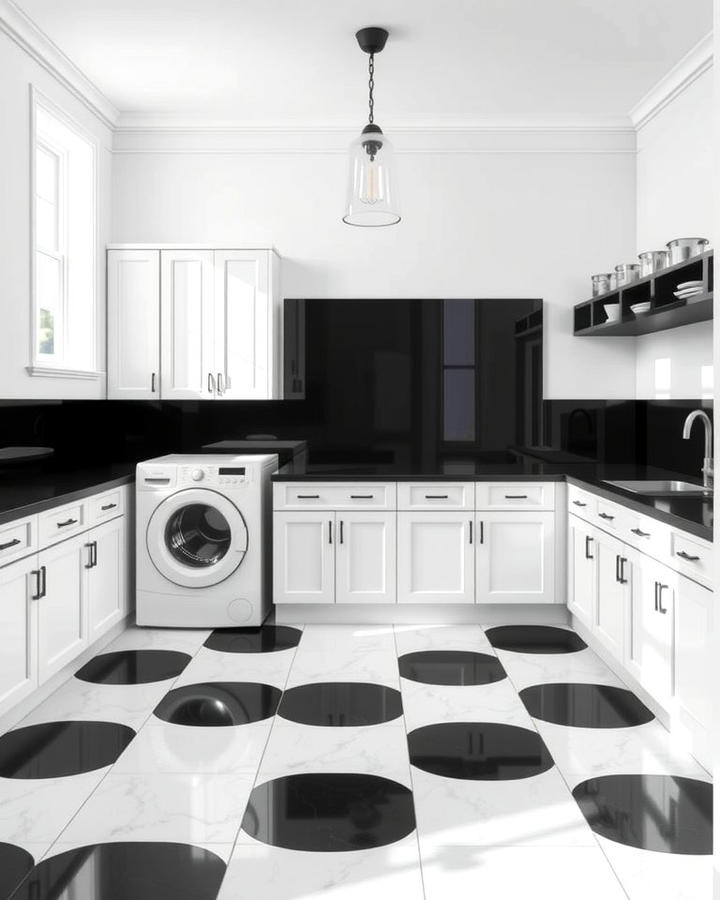 Black and White Tile Flooring for Contrast - 30 black laundry room ideas