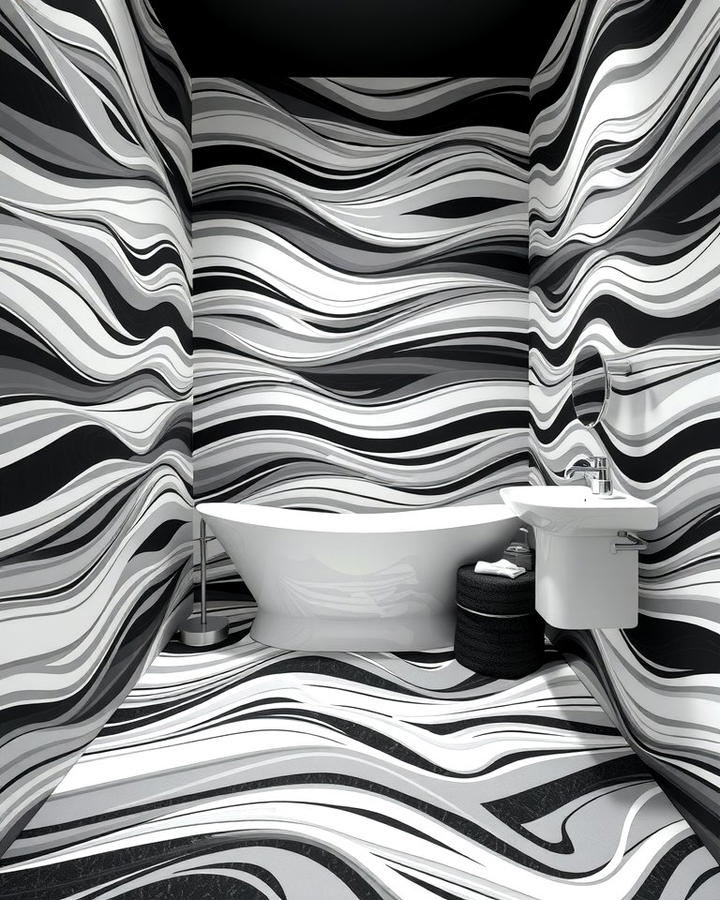 Black and White Wave Patterns - 30 Black and White Bathroom Tile Ideas