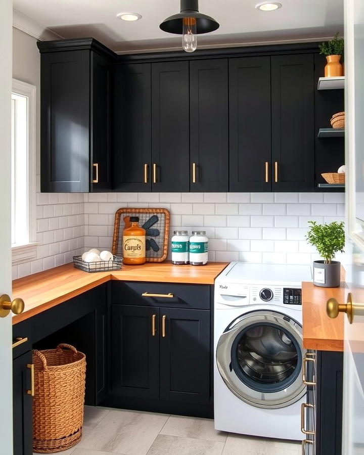 Black and Wood Combination - 30 black laundry room ideas