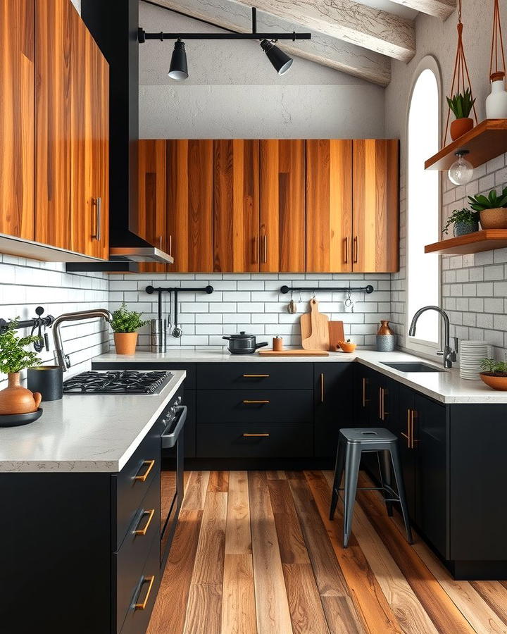 Black and Wood Contrast - 25 Two Tone Kitchen Cabinet Ideas