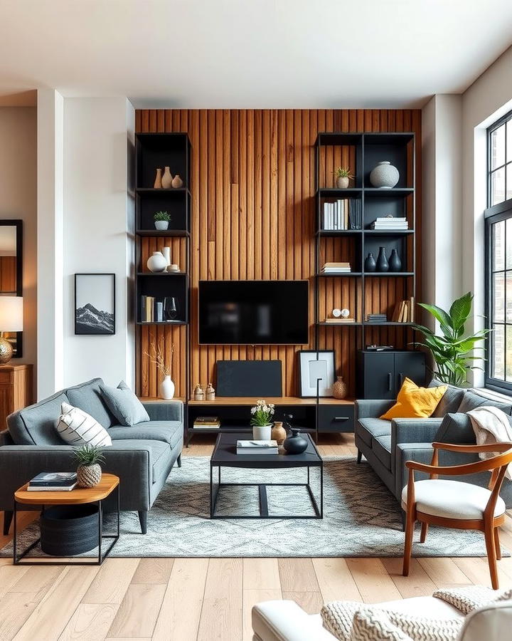 Black and Wood Pairing - 30 Black Living Room Ideas