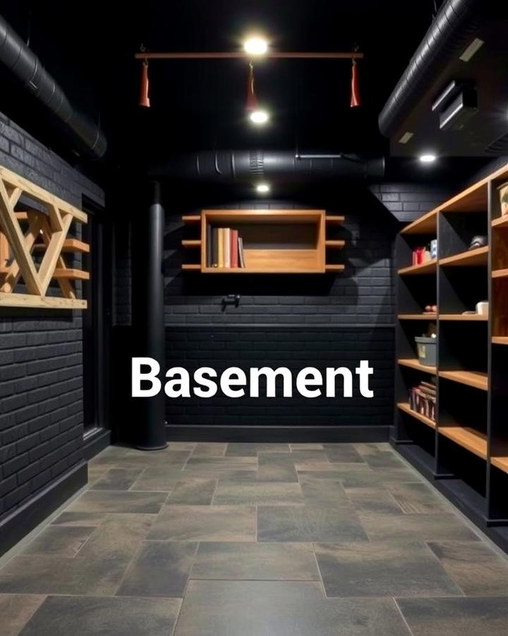 Black and Wooden Accents - 30 black basement ideas