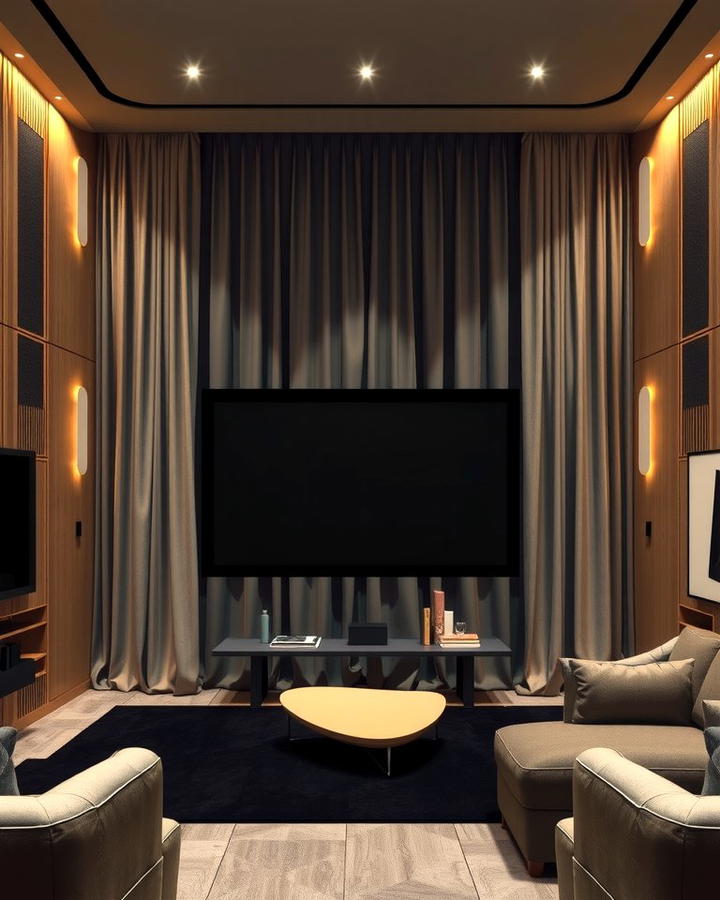 Blackout Curtains for Optimal Viewing - 30 Media Room Ideas