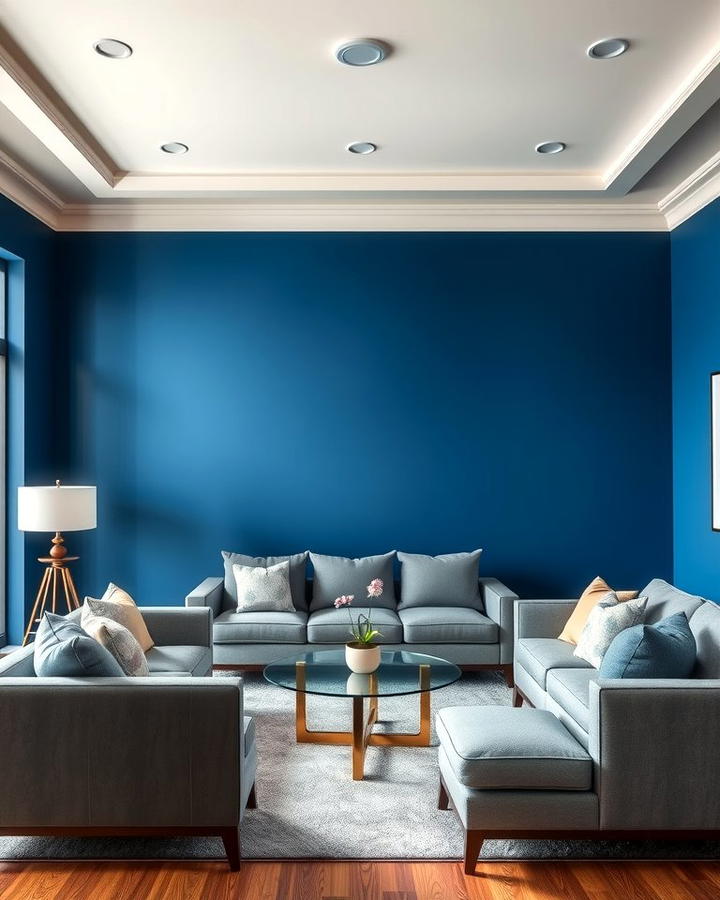 Blue Accent Wall with Grey Furniture 2 - 30 Blue and Grey Living Room Ideas