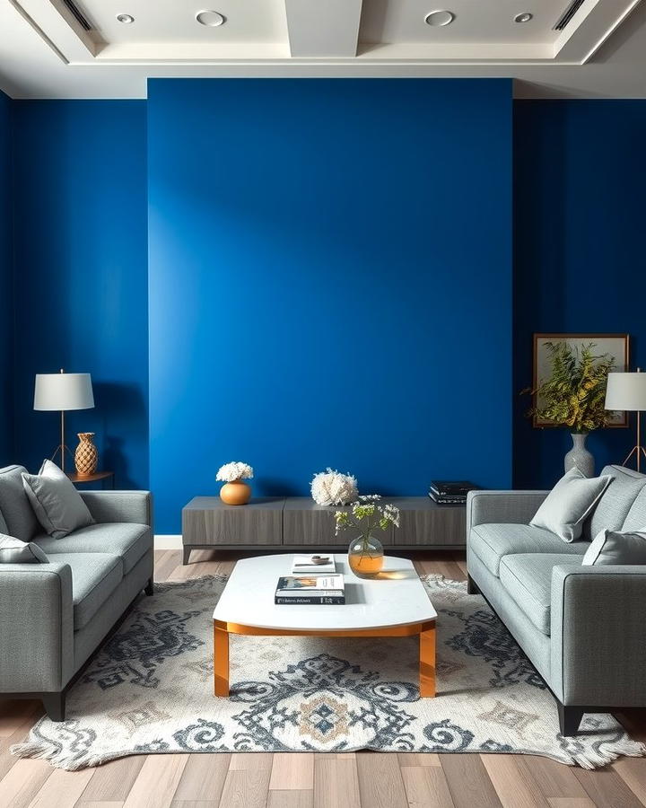 Blue Accent Wall with Grey Furniture - 30 Blue and Grey Living Room Ideas