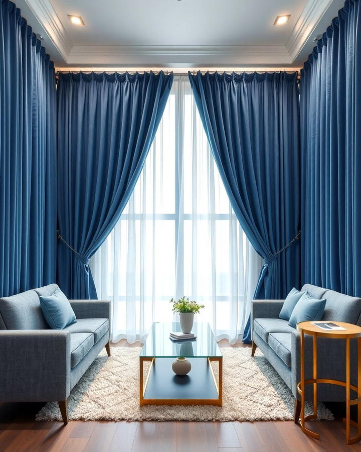 Blue Curtains with Grey Upholstery - 30 Blue and Grey Living Room Ideas