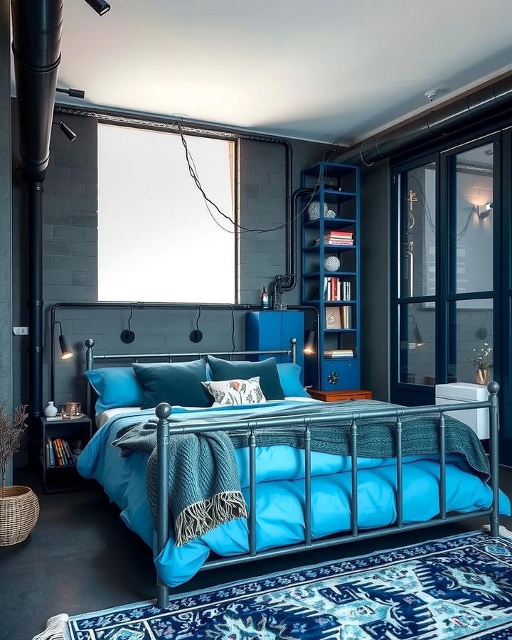 Blue Industrial Elements - 25 Moody Blue Bedroom Ideas