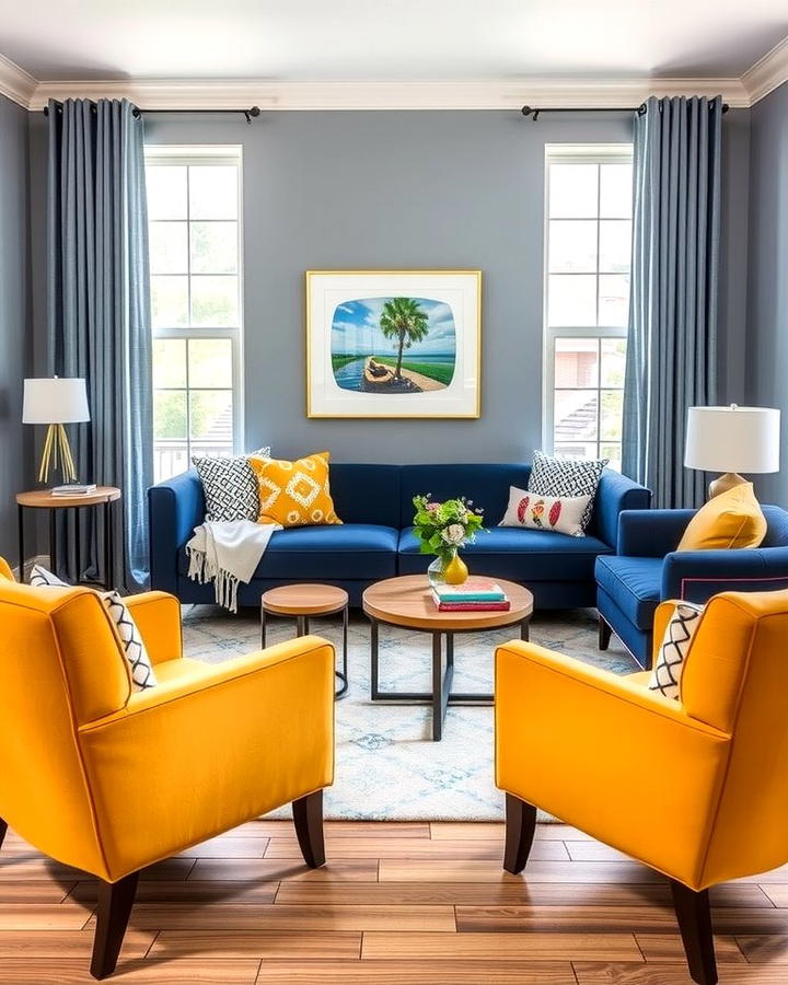 Blue Sofa with Yellow Accent Chairs - 25 Yellow and Blue Living Room Ideas