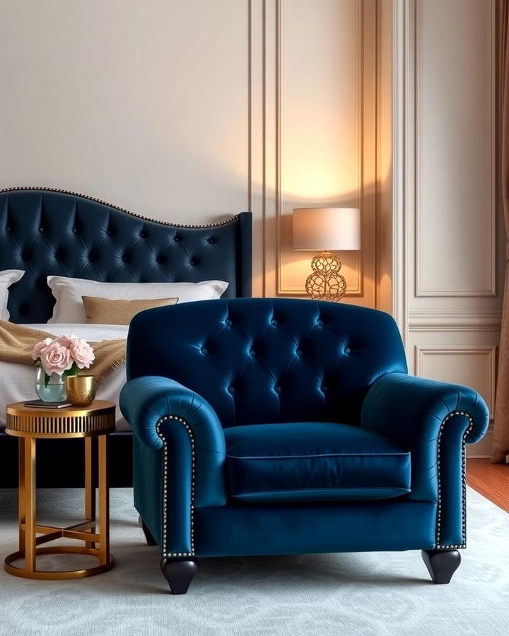 Blue Velvet Armchair - 25 Moody Blue Bedroom Ideas