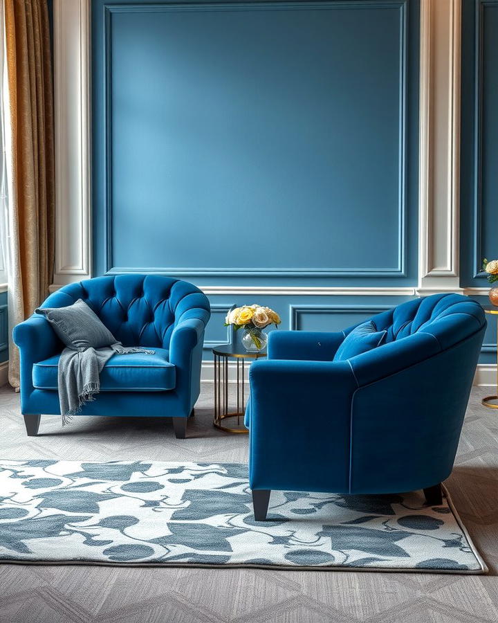 Blue Velvet Armchairs with Grey Carpets - 30 Blue and Grey Living Room Ideas