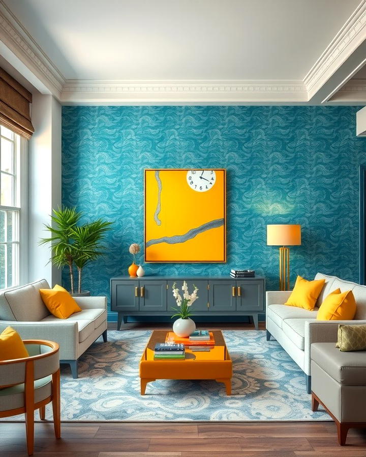 Blue Wallpaper with Yellow Accents - 25 Yellow and Blue Living Room Ideas