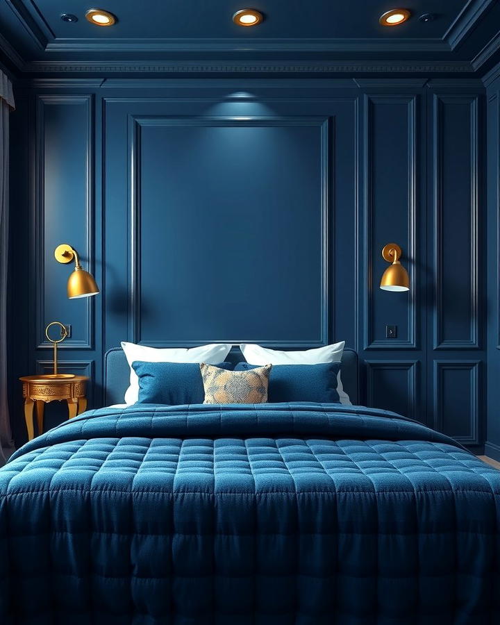 Blue and Brass Fixtures - 25 Moody Blue Bedroom Ideas