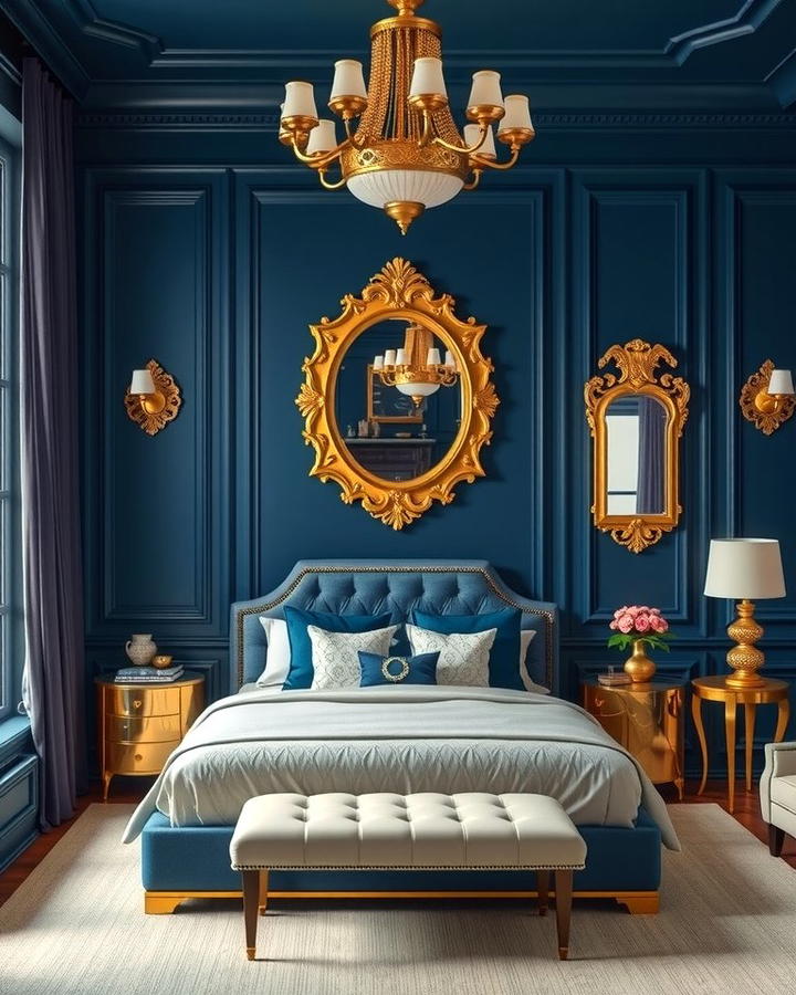 Blue and Gold Accents - 25 Moody Blue Bedroom Ideas