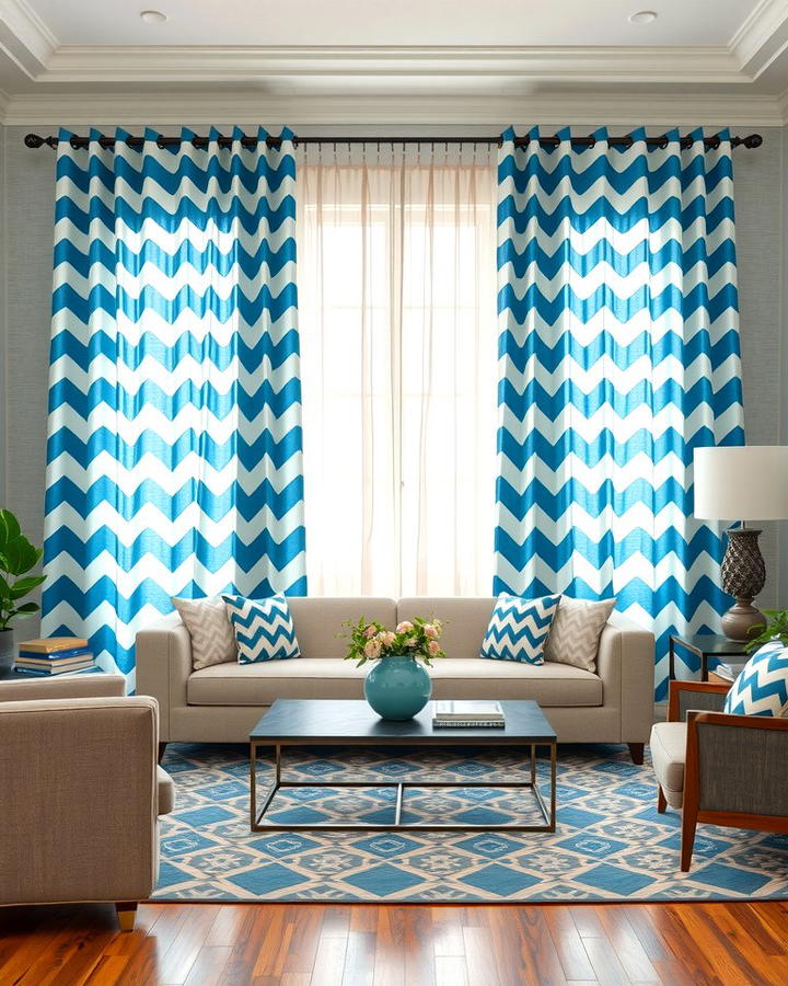 Blue and Grey Chevron Curtains - 30 Blue and Grey Living Room Ideas