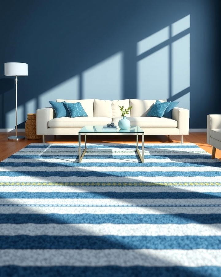 Blue and Grey Striped Rug - 30 Blue and Grey Living Room Ideas