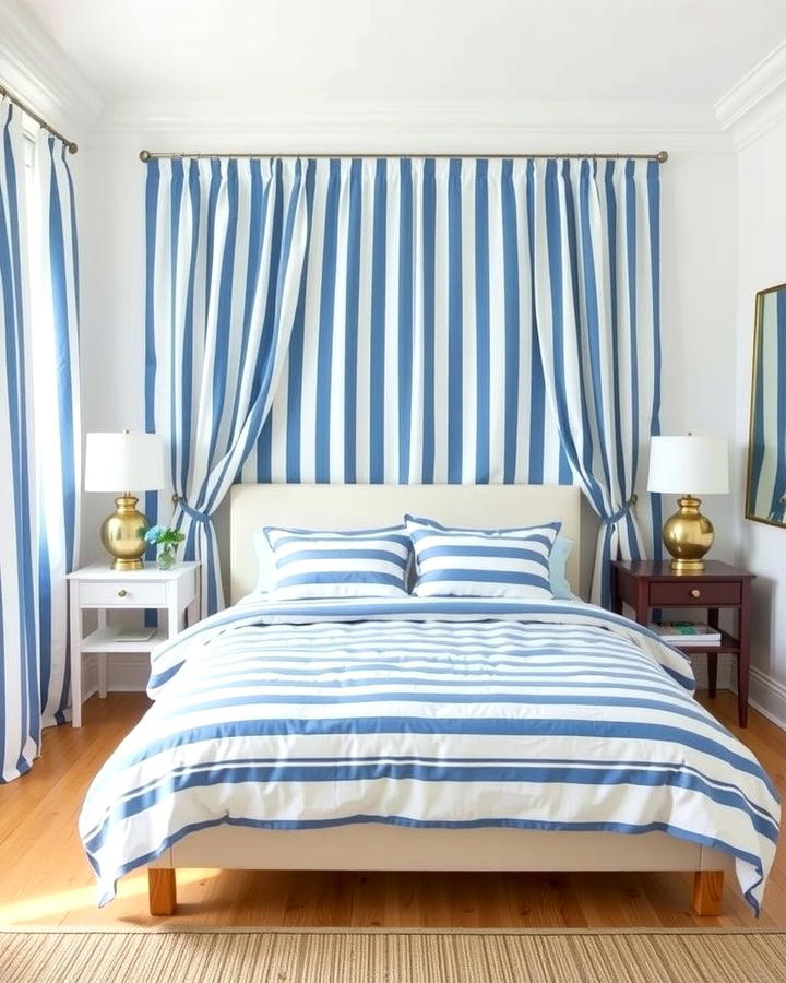 Blue and White Stripes - 25 Moody Blue Bedroom Ideas