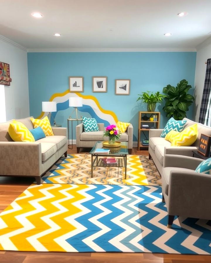 Blue and Yellow Chevron Patterns - 25 Yellow and Blue Living Room Ideas