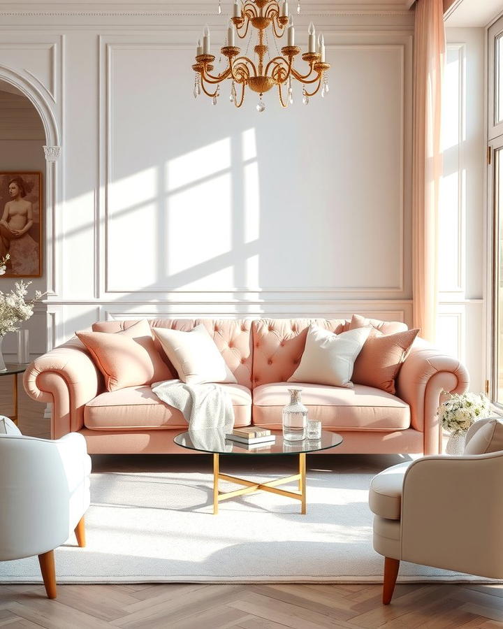 Blush Pink Accent Sofa - 25 Pastel Living Room Ideas