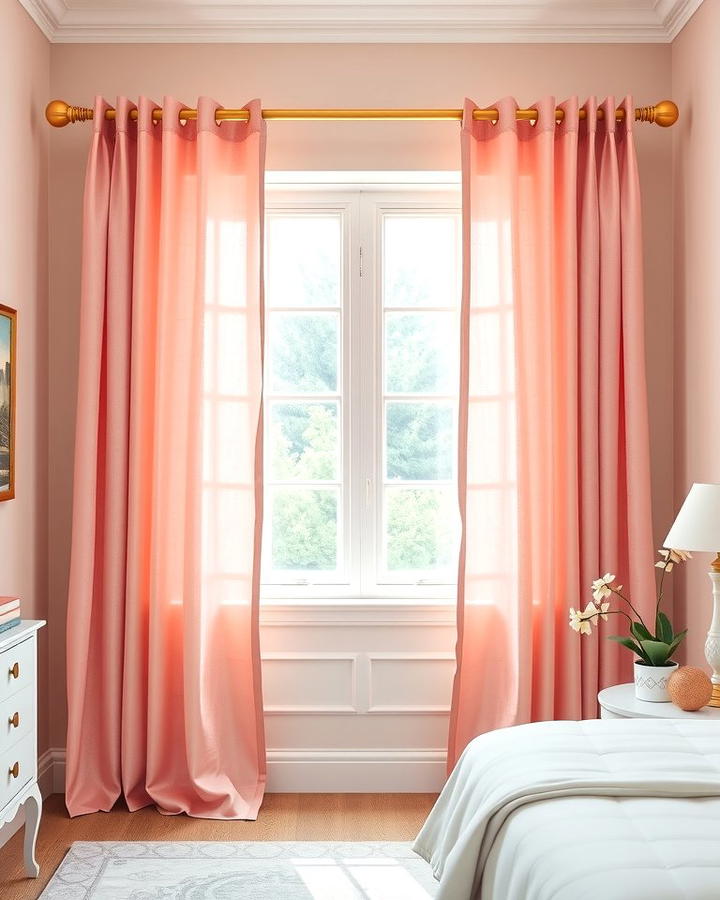 Blush Pink Curtains with Gold Tiebacks - 25 Pink and Gold Bedroom Ideas