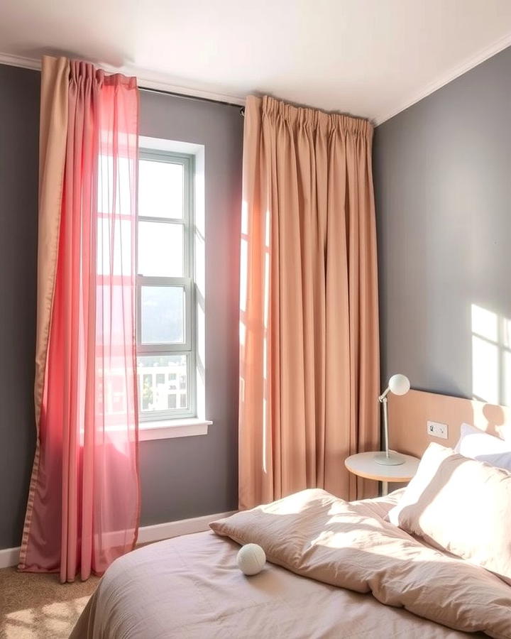 Blush Pink Curtains with Grey Walls - 25 Pink and Grey Bedroom Ideas