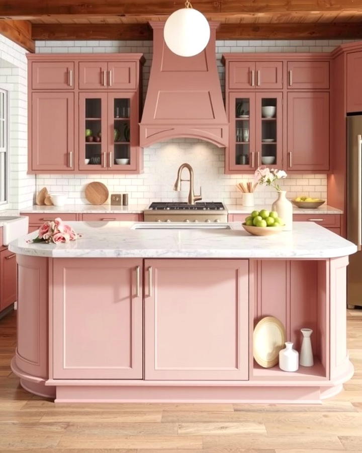 Blush Pink Kitchen Island - 30 Pink Kitchen Ideas