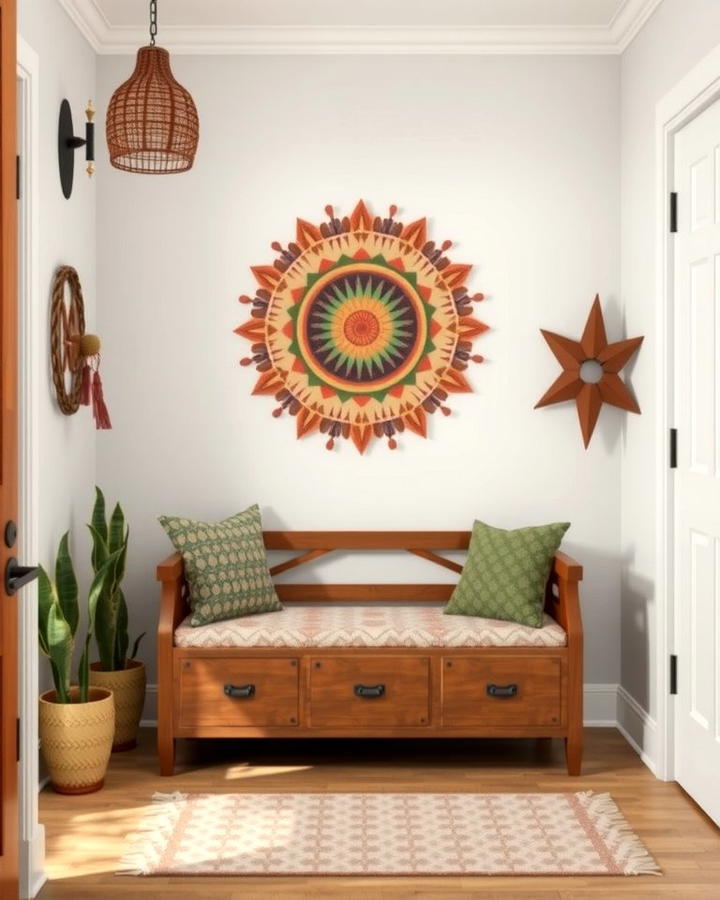 Boho Bench with Storage - 30 Boho Hallway Ideas