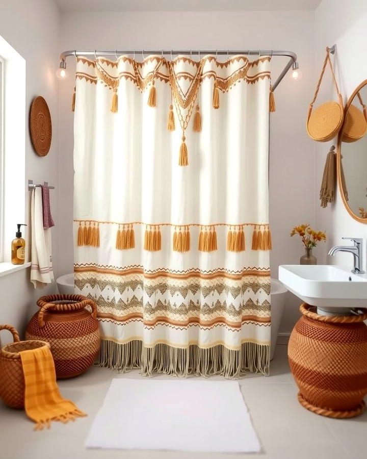 Boho Chic with Tassels and Patterns - 25 Shower Curtain Ideas