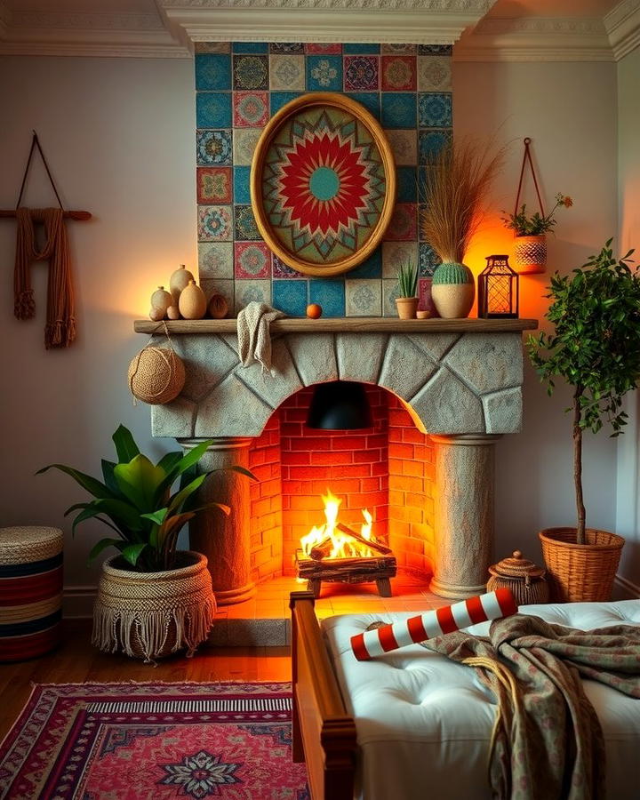 Boho Inspired Fireplace - 30 Bedroom Fireplace Ideas