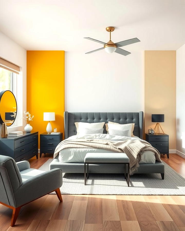 Bold Accent Wall - 25 Yellow and Grey Bedroom Ideas