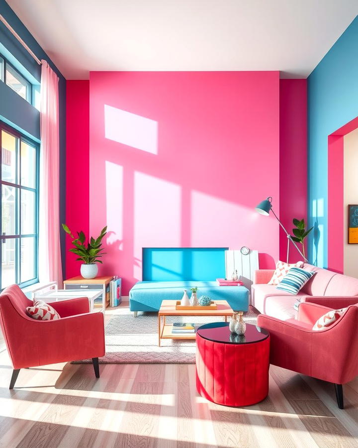 Bold Accent Walls - 25 Pink and Blue Living Room Ideas