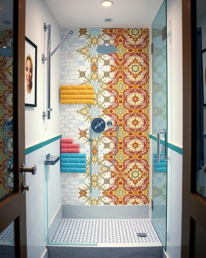 Bold Accent Walls in the Shower - 25 Small Bathroom Walk in Shower Ideas