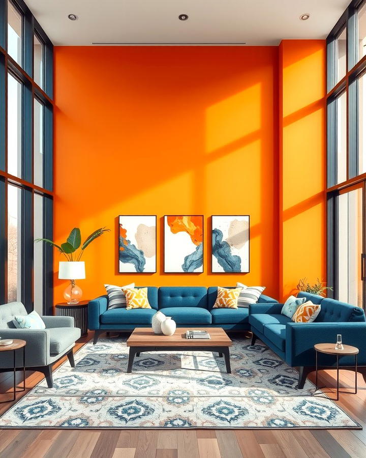 Bold Accent Walls - 25 orange and blue living room ideas