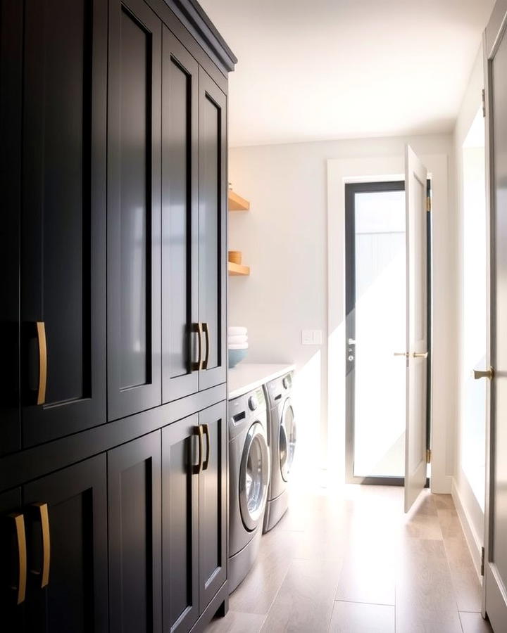 Bold Black Cabinets for Sleek Storage - 30 black laundry room ideas