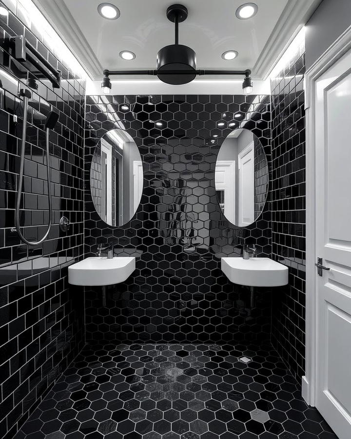 Bold Black Hexagon Tiles - 30 Bathrooms With Hexagon Tile Floors