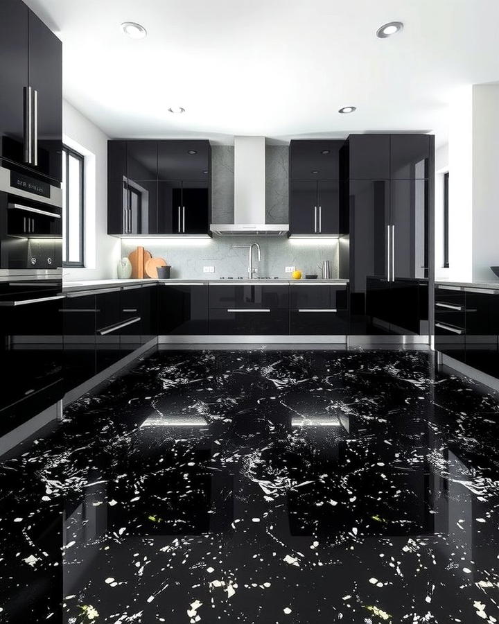 Bold Black Terrazzo Accents - 25 Terrazzo Kitchen Floor Ideas