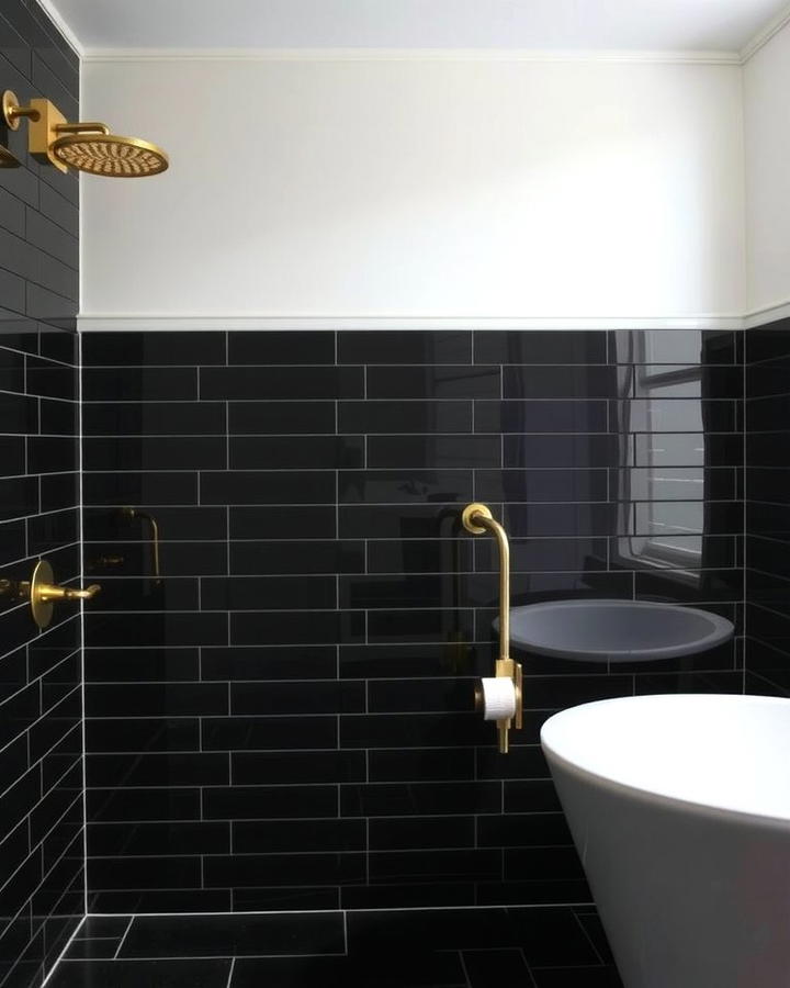 Bold Black Tile Statement - 30 Half-wall Tile Bathroom Ideas