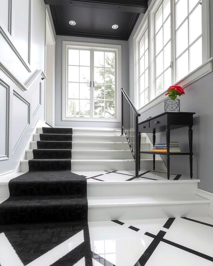 Bold Black and White Contrast - 25 Stair Runner Ideas