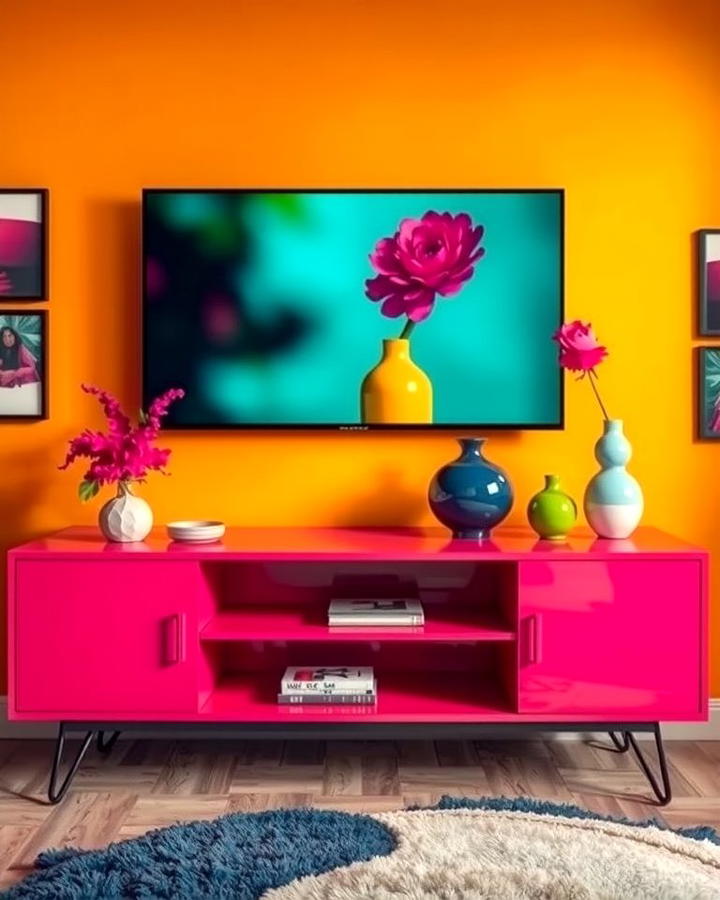 Bold Color Pops - 25 Tv Console Decor Ideas