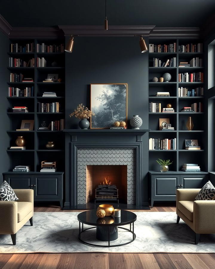 Bold Contrast with Dark Shelving - 30 Fireplace With Bookshelves