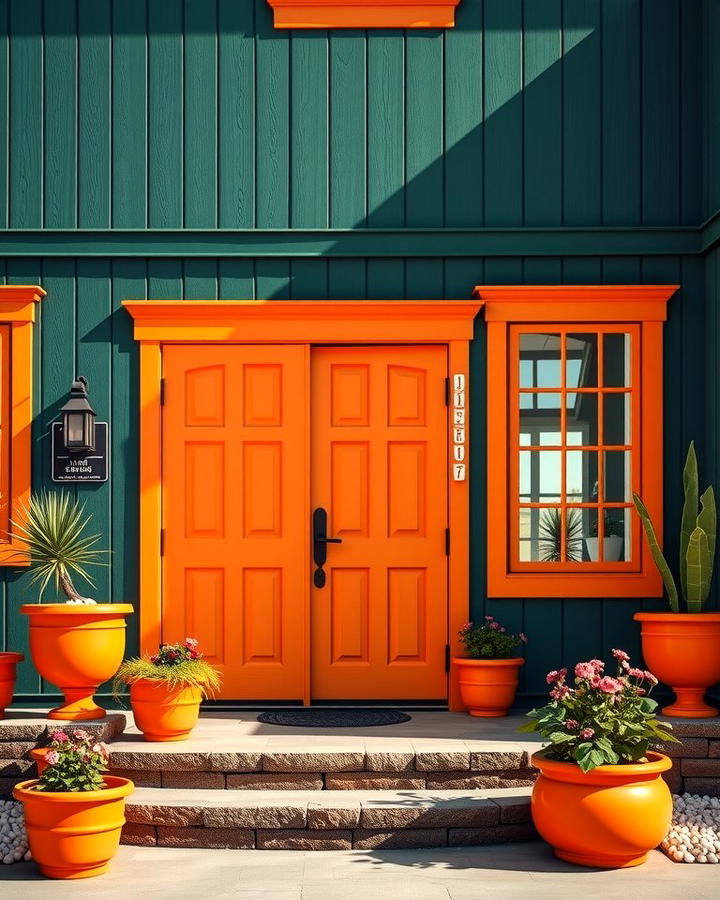 Bold Dark Green with Orange Accents - 30 Dark Green Exterior Ideas