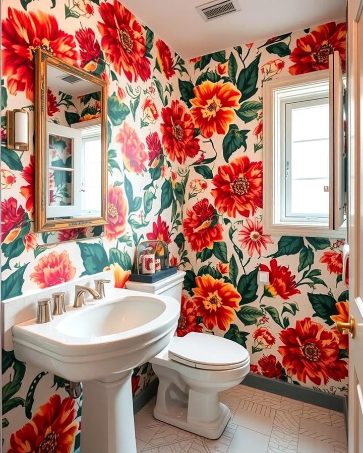 Bold Floral Patterns - 25 Powder Room Wallpaper Ideas