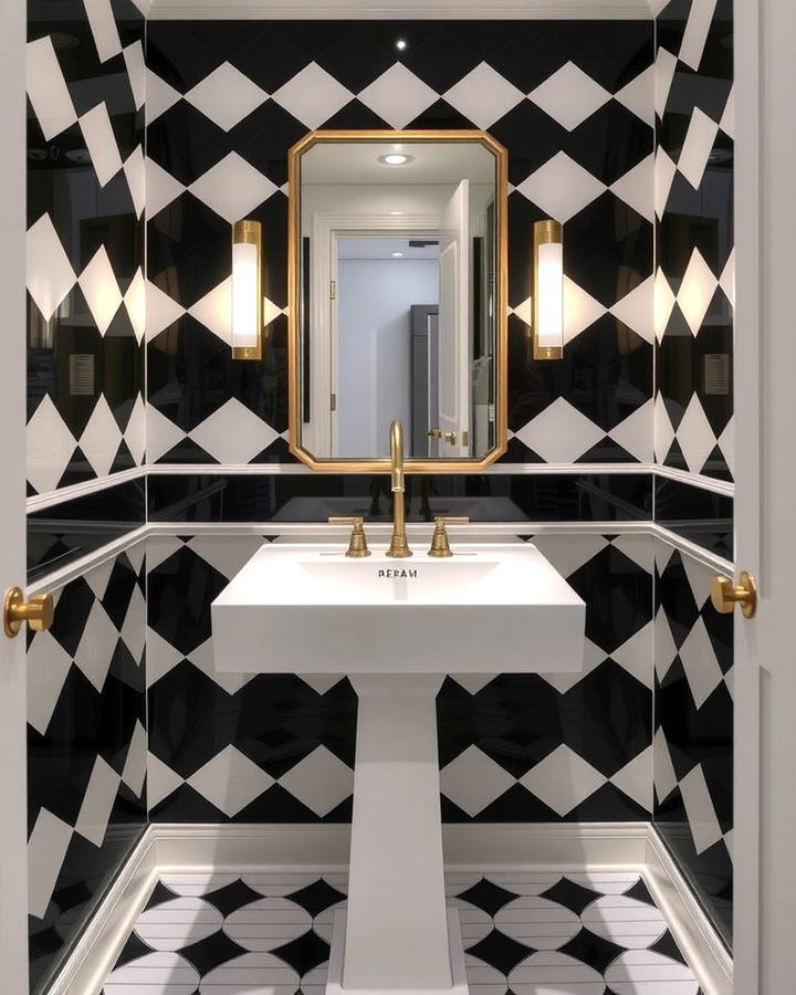 Bold Geometric Patterns - 25 Powder Room Wainscoting Ideas