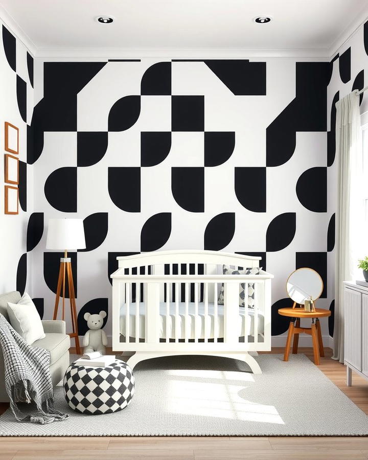 Bold Geometric Wallpaper - 30 Black and White Nursery Ideas