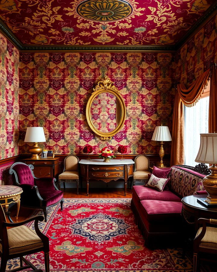 Bold Patterned Wallpaper - 25 Victorian Living Room Ideas